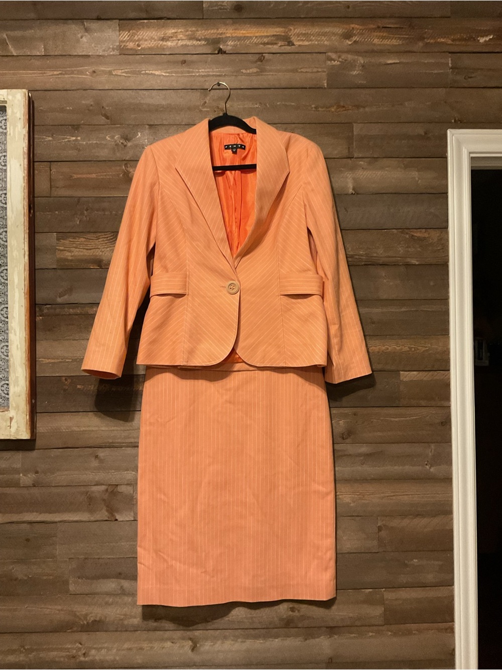 Vintage Penta Peach/Orange White Stripe 2-Piece Skirt Suit Set Women’s Size 8/10